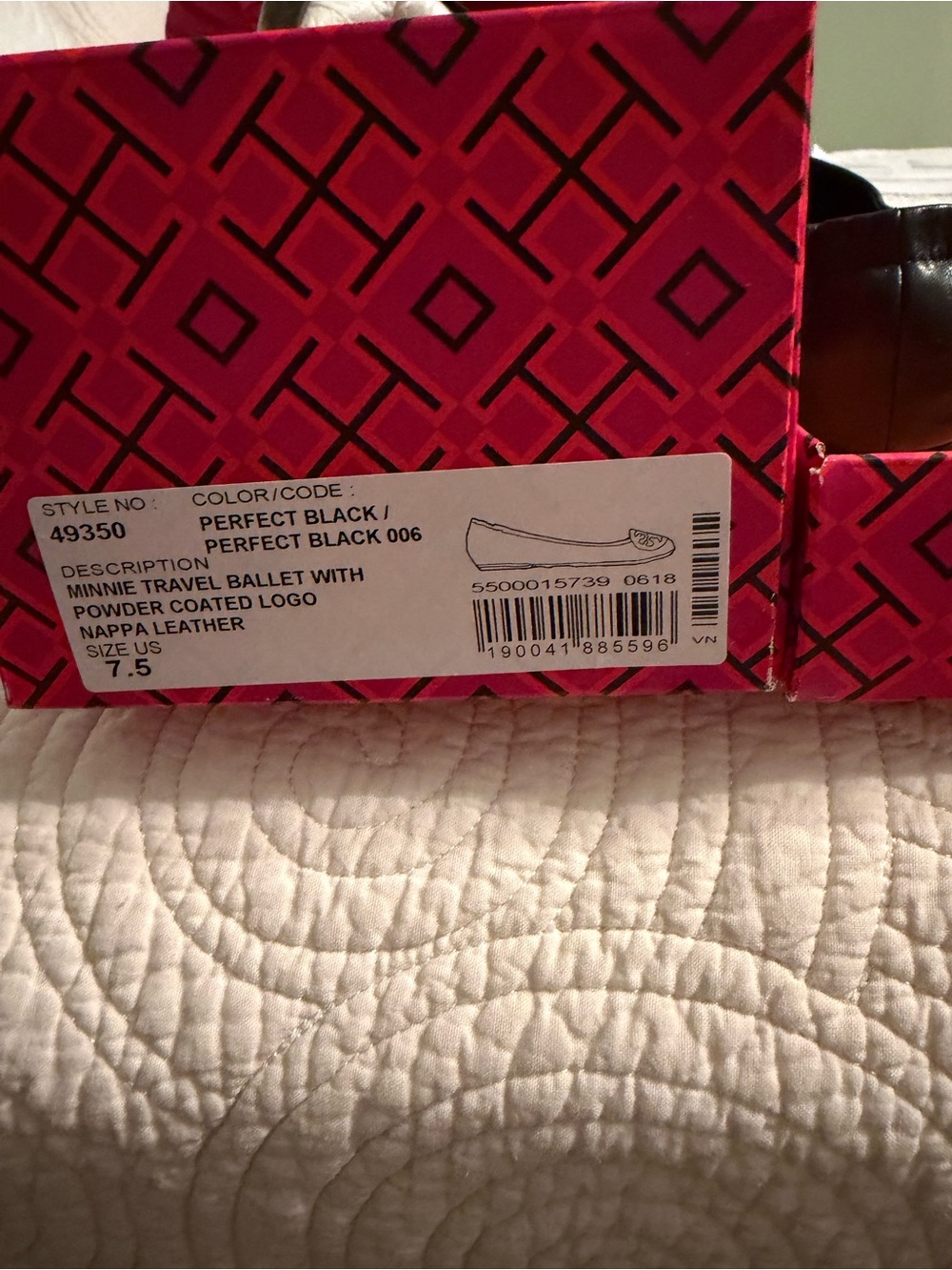 Tory Burch Black Leather Logo Ballet Flats - Picture 3 of 4